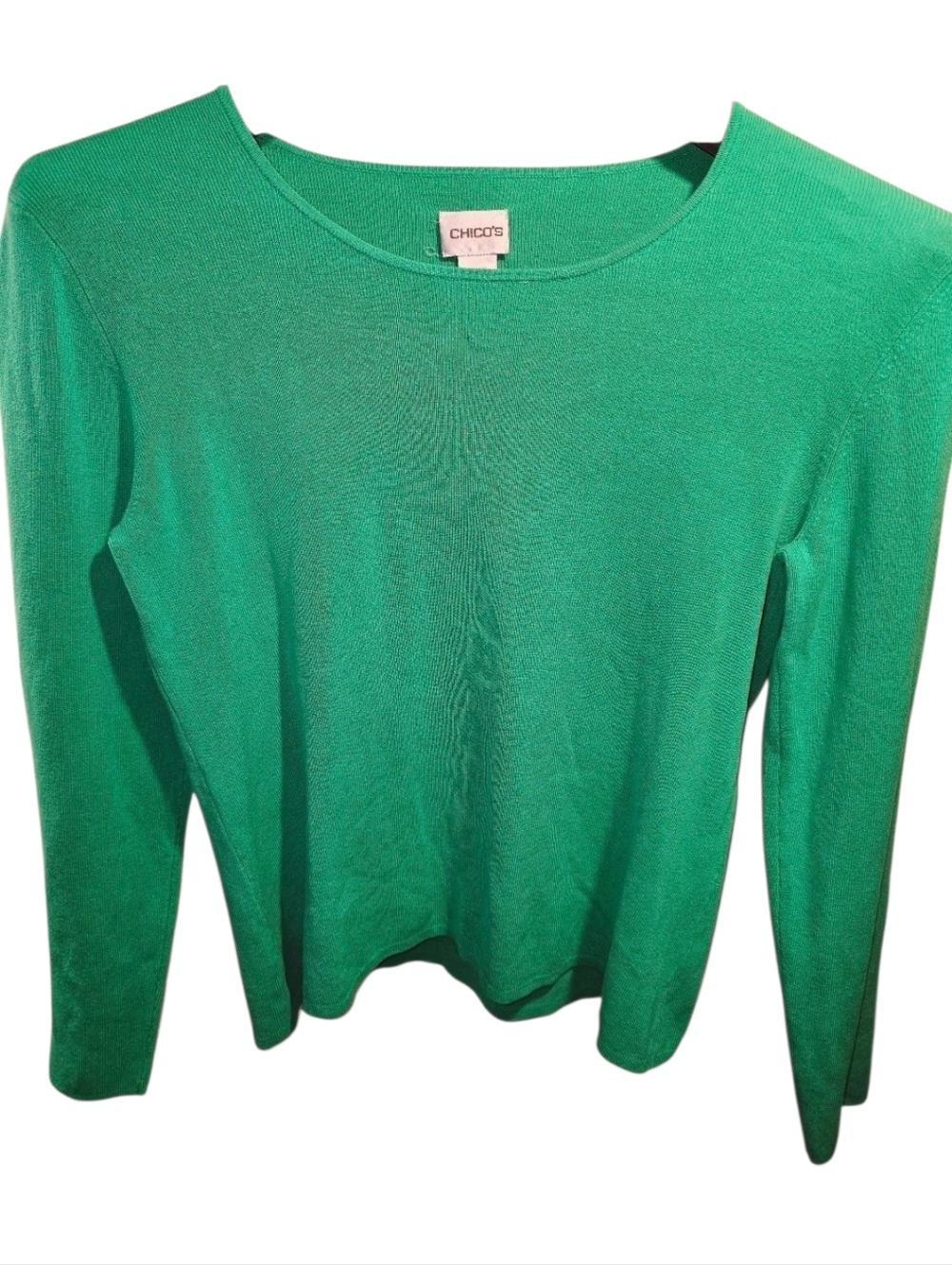 Chico's Sz. Medium Kelly Green Silk Vneck Sweater